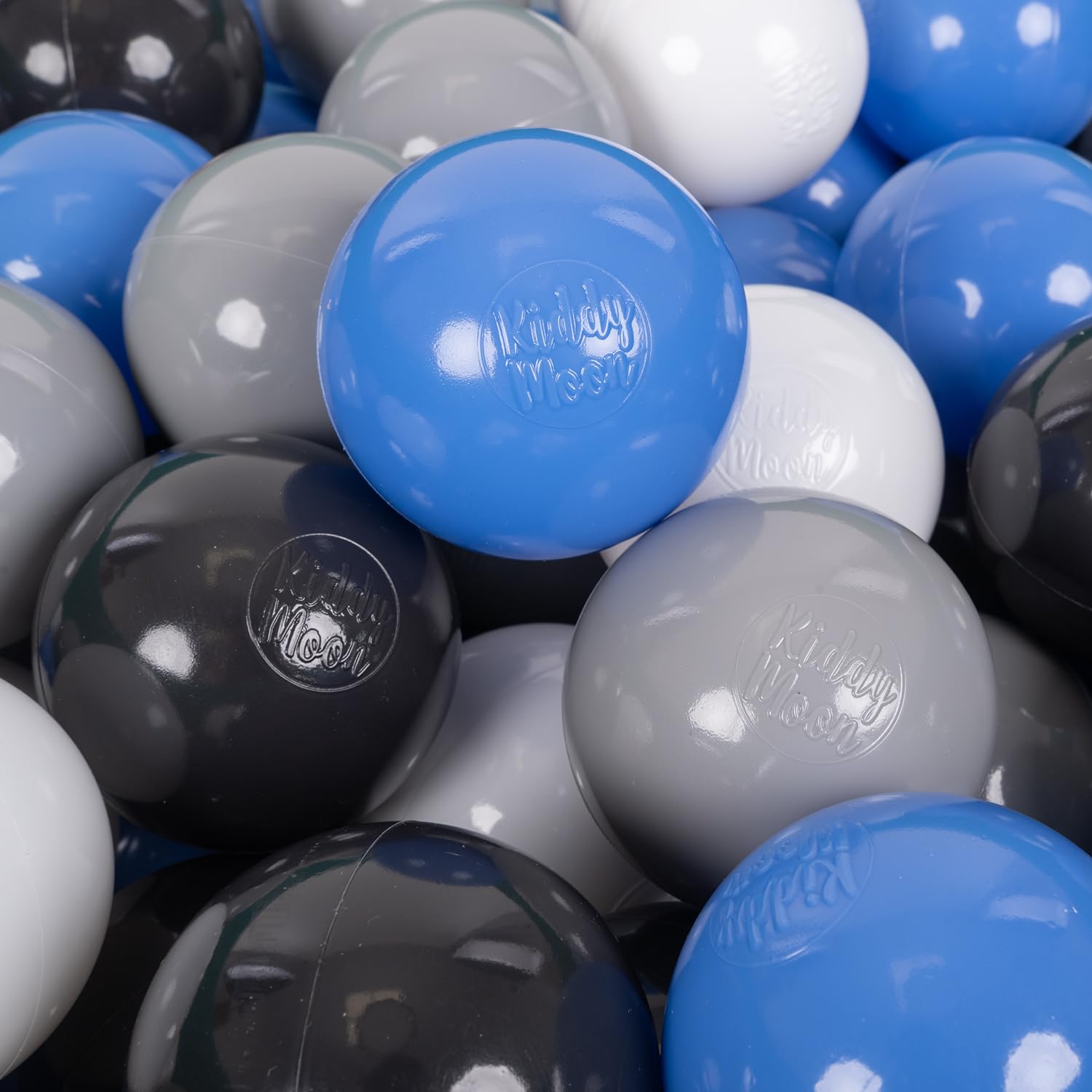 KiddyMoon Soft Plastic Play Balls 50 Balls/7Cm-2.75In Multi-Colour Made In EU, Grey/White/Blue/Black — image 1