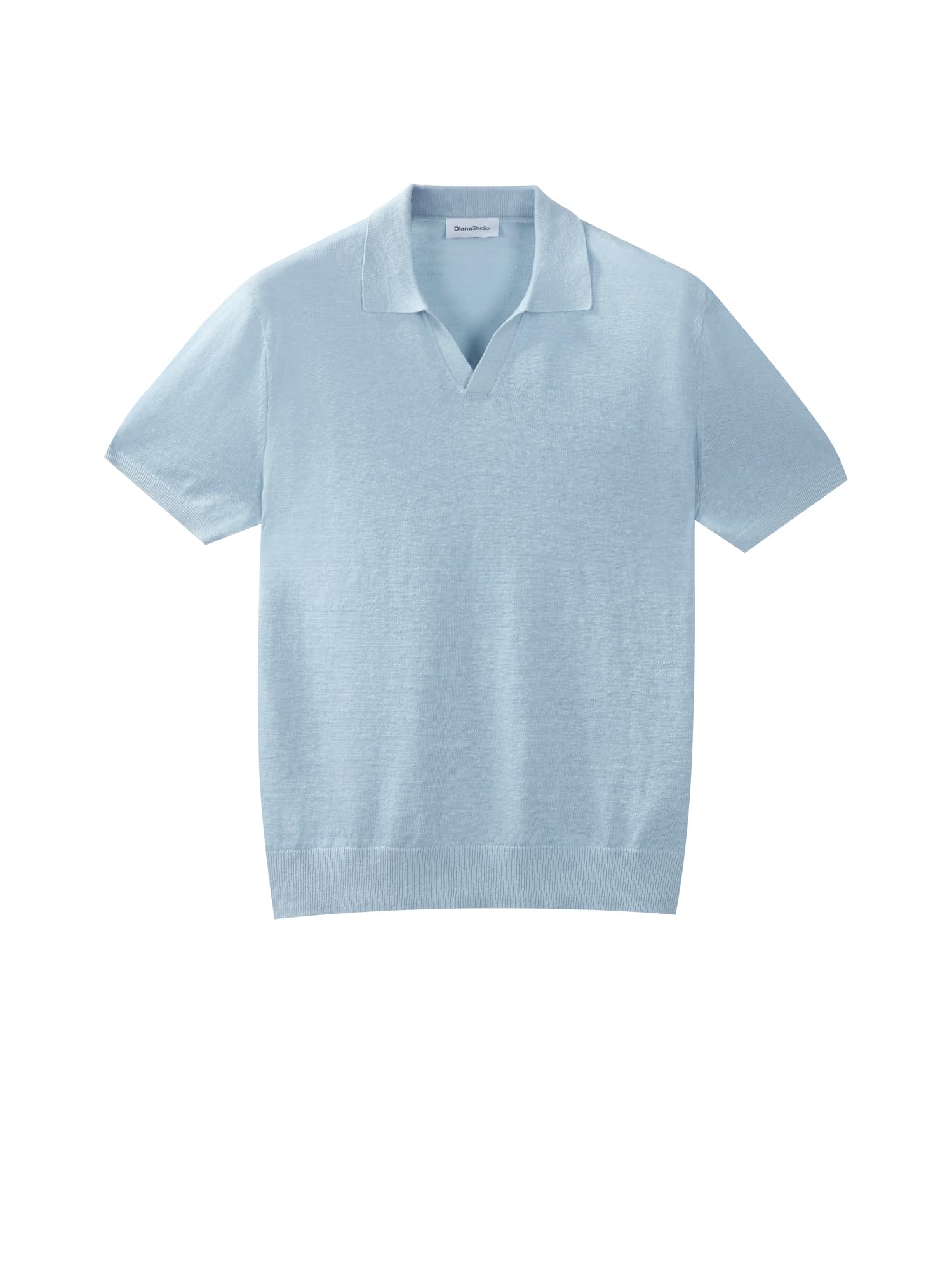 Diana Studio 100% lniana koszulka polo bez guzików, męska, z krótkim rękawem, casualowy, XL, jasnoniebieski