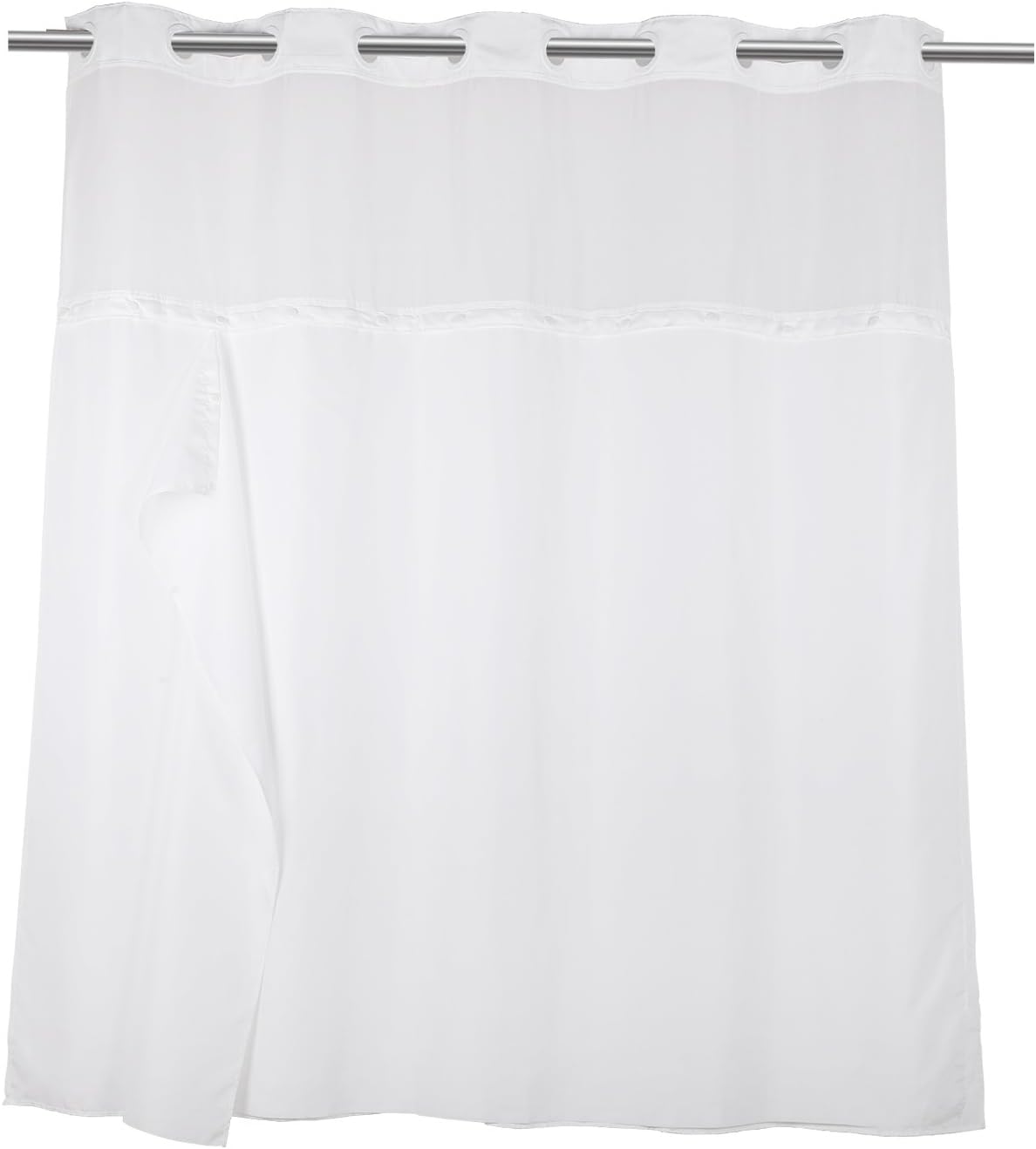 MINI DEER Hookless Shower Curtain with Removed Fabric Inner Liner & Magnet 70.8 x 74 Inch Polyester Bath Curtain with Light-Filtering Mesh Screen Anti Mildew ABS Flex-On Rings White