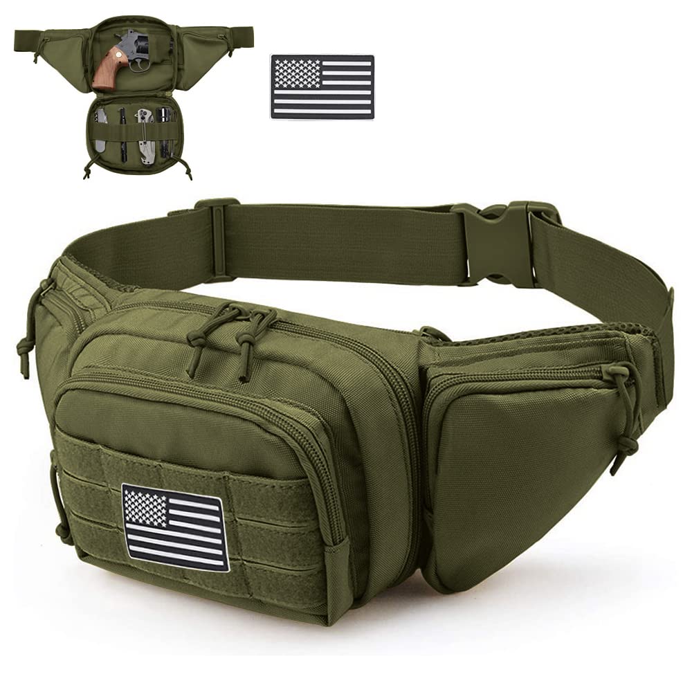 Tactical Fanny Pack Gun Holster Concealed Carry Pistol Military Tactical Waist Bag Waterproof Molle EDC Pouch with USA Flag Patch