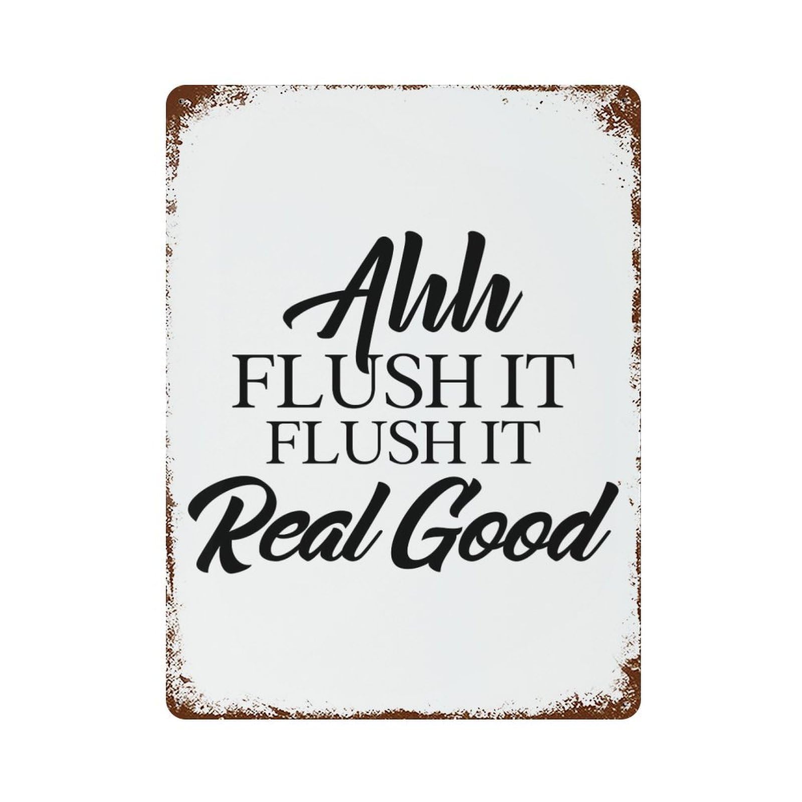 Distressed Metal Wall Sign with Flush It Design 15.7"x11.8", for Farmhouse, Kitchen And Entryway Decor, Old School Wall Decor