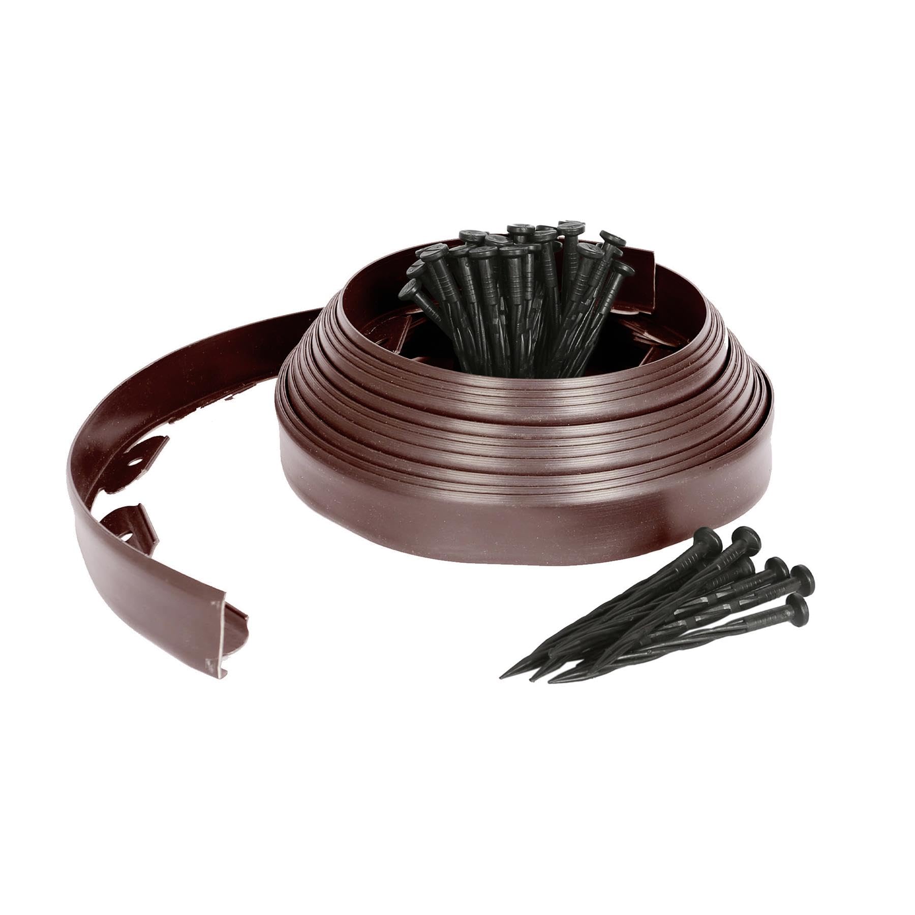 Harbour Housewares 10m Flexible Lawn Edging with 40 Pegs - Brown - Plastic Garden Edging Grass Border Flower Bed Stone Path Edge Height 4cm Patio Landscaping Divider Palisade