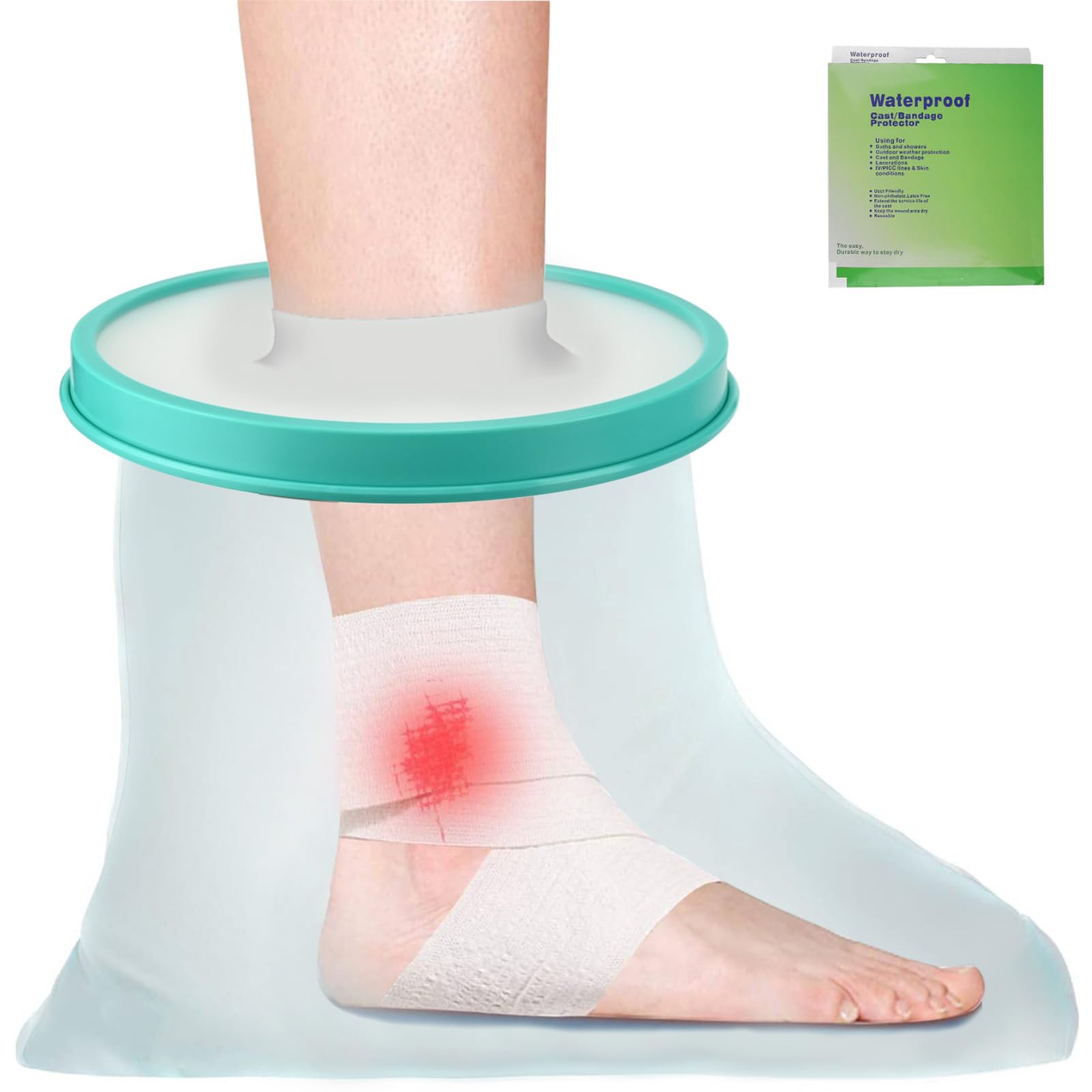 RAINPOP Waterproof Foot and Ankle Cast Cover for Shower, Reusable Sealed Watertight Foot Wound Cast Bag Protector for Foot Ankle, Anti-Slip Cast Bag for Wound Foot Ankle Orthopedic Boot Adult Foot