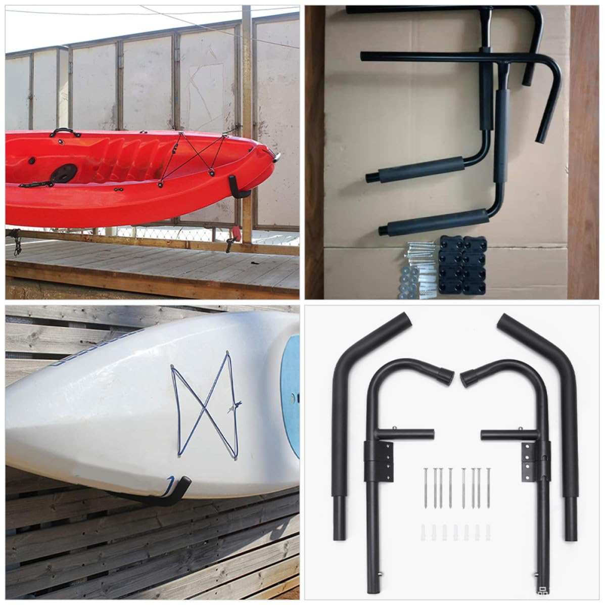 2 Set Supporto Pieghevole per Kayak e Canoa, Montaggio a Parete Nero