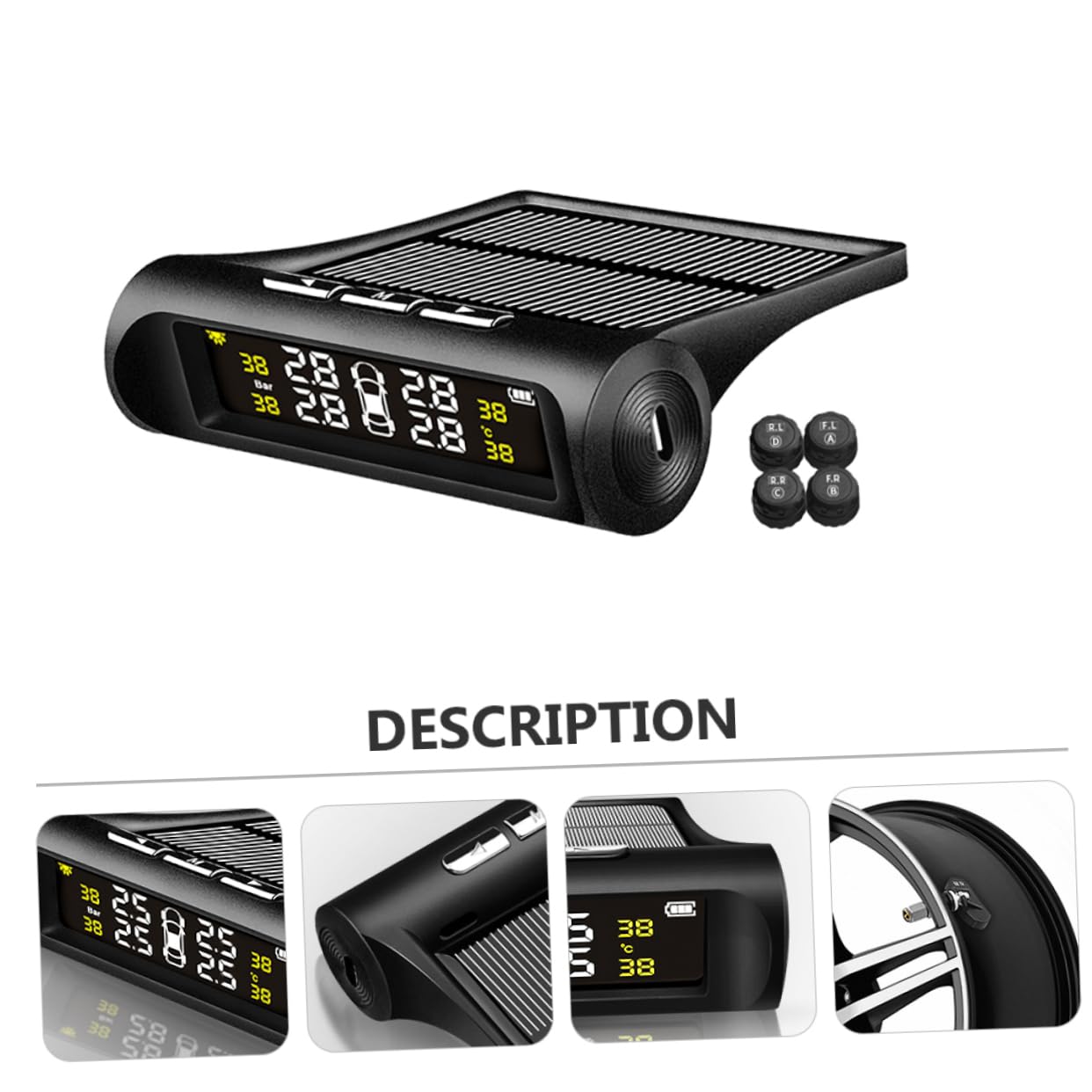 Sensore Pressione Pneumatici Wireless Solare per Auto Monitoraggio Pressione Temperatura Pneumatici Materiale Sicuro Durevole Ricarica USB
