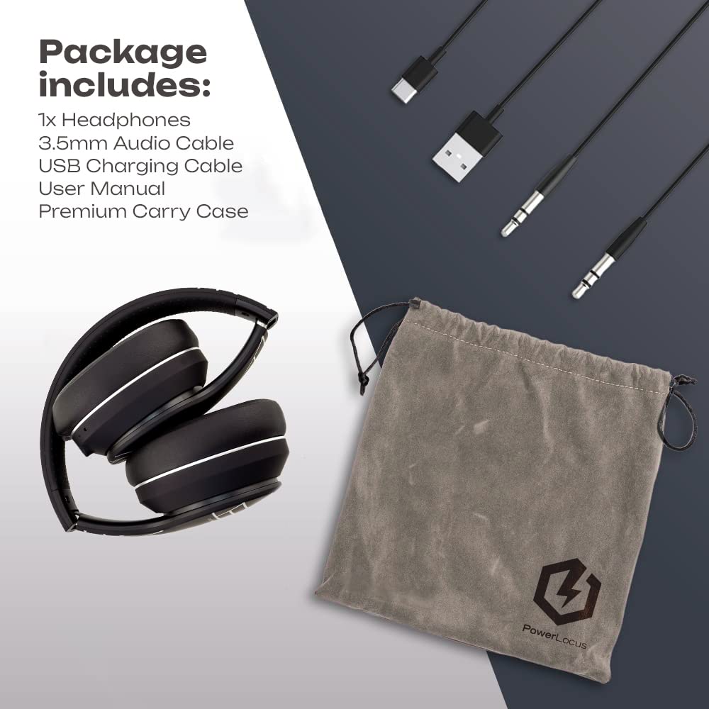 PowerLocus P6 Słuchawki Bezprzewodowe Nauszne, Bluetooth 5.3, super basowy dźwięk stereo Hi-Fi, 40 godzin czasu pracy baterii, miękkie nauszniki, słuchawki z mikrofonem dla Laptopów,PC