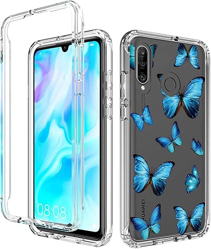 Miniatura 6 de Funda para Huawei P30 LiteNova 4E MAR-LX3A con protector de pantalla de vidrio templado, bonito patrón de mariposa transparente de cuerpo completo,