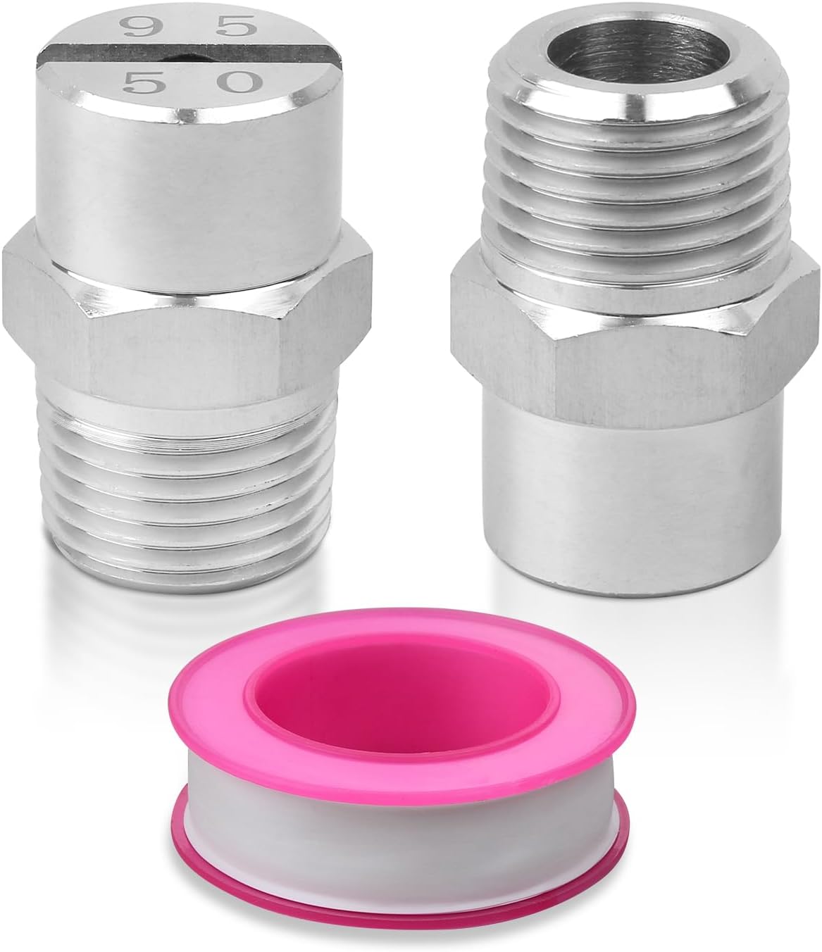 Flat Fan Spray Nozzle Tip, 1/2 BSPT Thread 304 Stainless Steel 95 Degree 4.4mm Orifice Diameter High Pressure Jet Nozzle (2 Pcs)