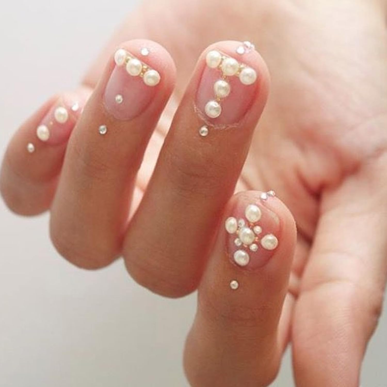 12 Grids Nail Pearls, White Flatback 3D Pearl Charms, Half Round Nail Art Beads Mini Luxurious Pearl Accessories for Manicure, Acrylic Nails, DIY Design, Crafting, Nails Tips Decor (2 Styles, 6 Sizes)