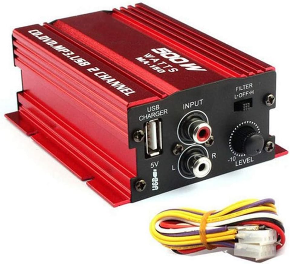MA150 500W Car Motorcycle 12V 2CH 2 Channel Audio AMP Amplifier Subwoofer red