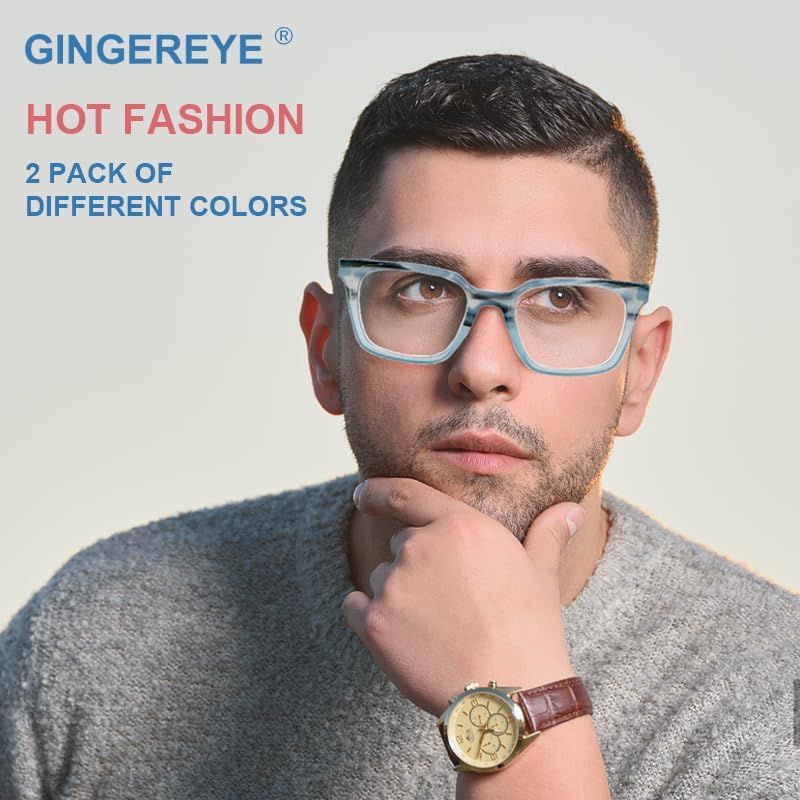 Miniatura 5 de Paquete de 2 lentes de lectura con luz azul para hombres y mujeres, lectores de marco cuadrado de moda, lentes de computadora antirreflejos +3.0