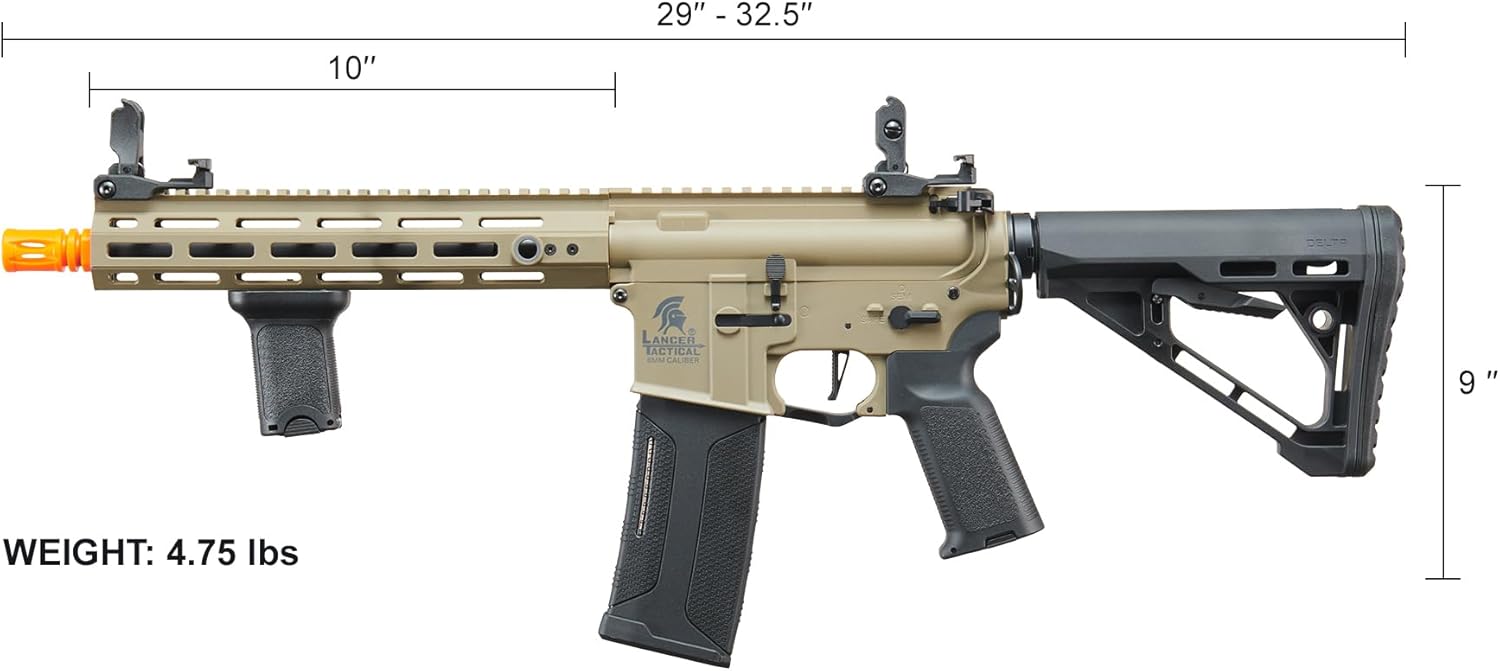 Lancer Tactical Gen 3 Programmable Trigger Hellion MLOCK 10" Lightweight Durable Polymer M4 Airsoft MLOK AEG w/Lipo Battery & Charger (ETU & MOSFET Included)