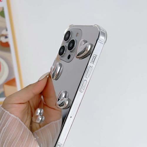 Miniatura 5 de Shinymore Funda para iPhone 15 Pro Max, flexible, lindo corazón, silicona suave, transparente, espejo de maquillaje, para mujeres y niñas, a prueba