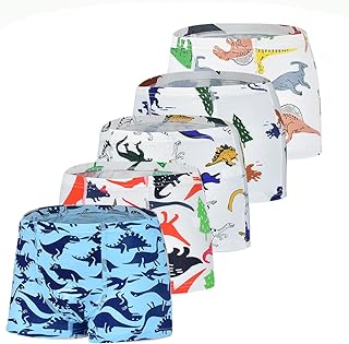 Tphon Boys Boxer Briefs, Toddler Kids Soft Cotton Underwear 5 Pairs Little Big Boy Dinosaur Shark Shorts Set