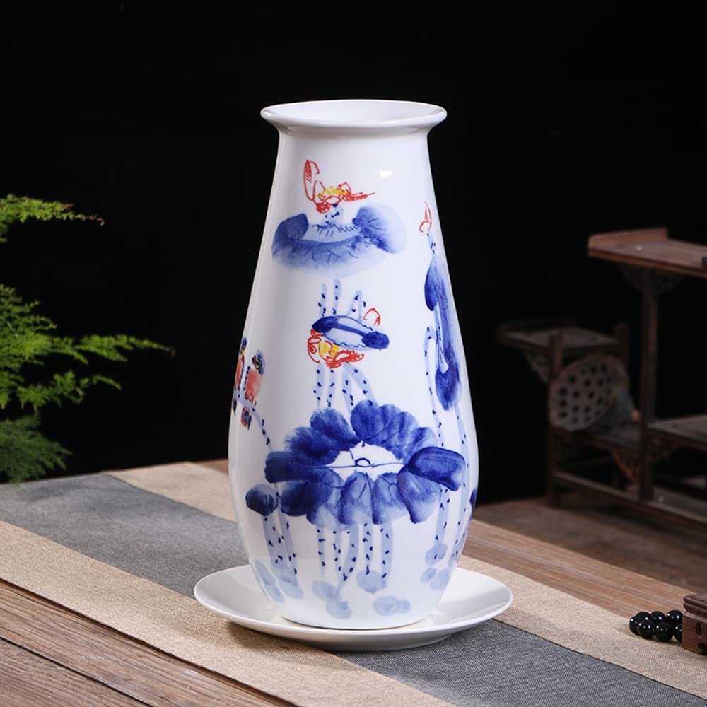 Ceramiczna doniczka na kwiaty, ręcznie malowana, niebiesko-biała porcelana, storczyk, wazon na stół, wysoka talia, chinoiserie, doniczka na kwiaty, drzewo, z tacą,E