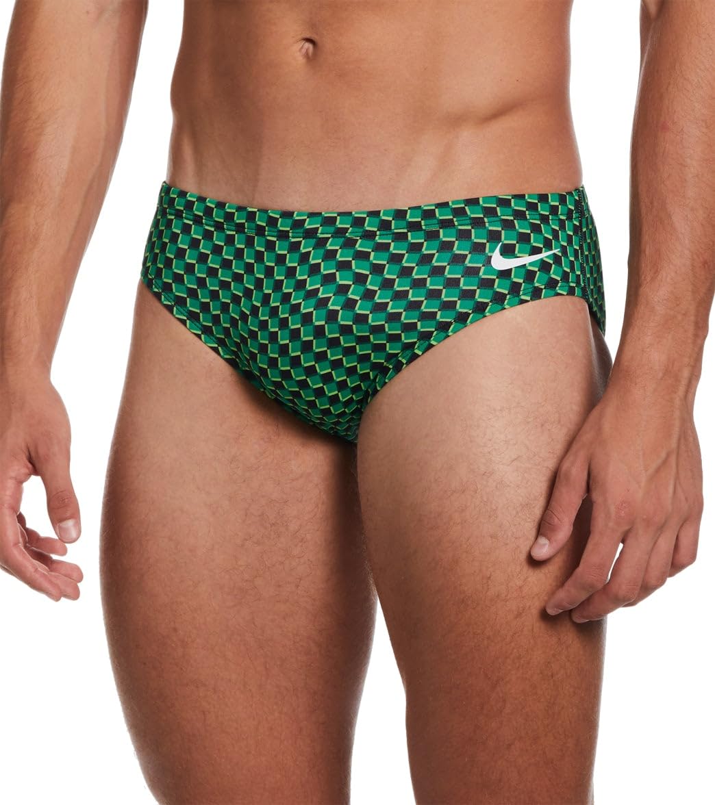 Men's HydraStrong Drippy Check Brief Swimsuit-Court Green (Size 26) by Nike – Court Green, Model NESSD009