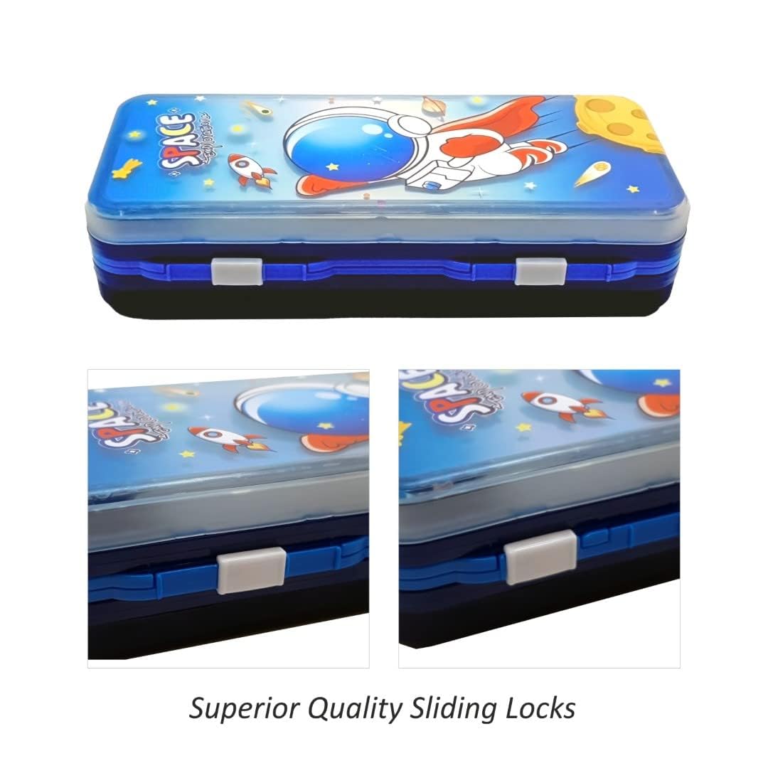 Vibgyor Vibes Double layered pencil Box For School Boys and Girls with a small whiteboard and a marker- Pack of 1 (Space) 1