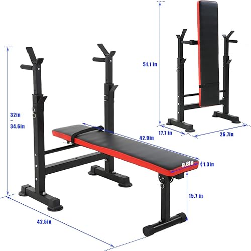 Miniatura 7 de Banco de pesas ajustable, banco de entrenamiento para ejercicio de cuerpo completo, banco de pesas olímpico, soporte plegable para barra