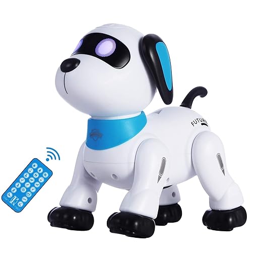 yiman Remote Control Robot Dog Toy, Programmable Interactive & Smart Dancing Robots for Kids 5 and up, RC Stunt Toy Dog with Sound LED Eyes, Electronic Pets Toys Robotic Dogs for Kids Gifts Blue