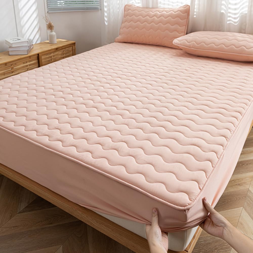 Housse de matelas rafraîchissante anti-poussière extensible rose