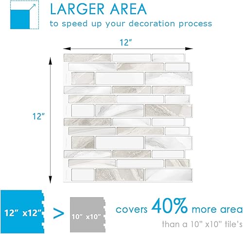 Miniatura 7 de Vamos Tile 10 azulejos autoadhesivos en lámina para loseta en muro, 12 x 12 pulgadas, diseño de color claro, para loseta en muro de cocina y baño