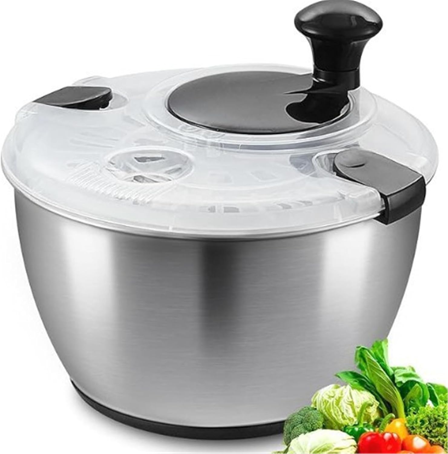 Space Saving 2 Layer Food Grade Stainless Steels Vegetable Spinner Salad Dryer Double Basket Kitchenwares Kitchen Salad Spinner with Drain Basket