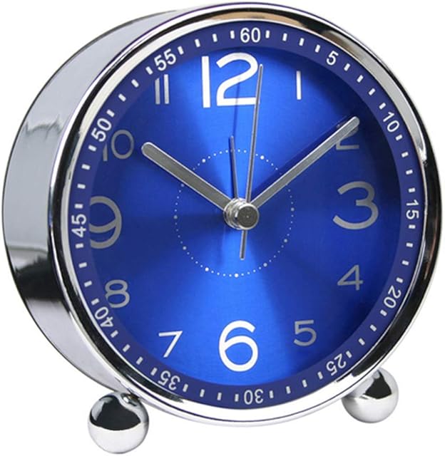 ALEENFOON 4 Inch Metal Alarm Clock, Non Ticking Silent Retro Alarm Clock, Battery Operated Loud Wake up Alarm Clocks for Bedsides Bedroom Travel Kids (Blue)