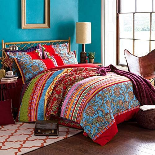 Michorinee Boho Duvet Cover Single Bed Blue Exotic Style Moroccan Bohemian Bedding Set Soft & Hypoallergenic Microfiber Quilt Cover with Pillow Case Zipper Single