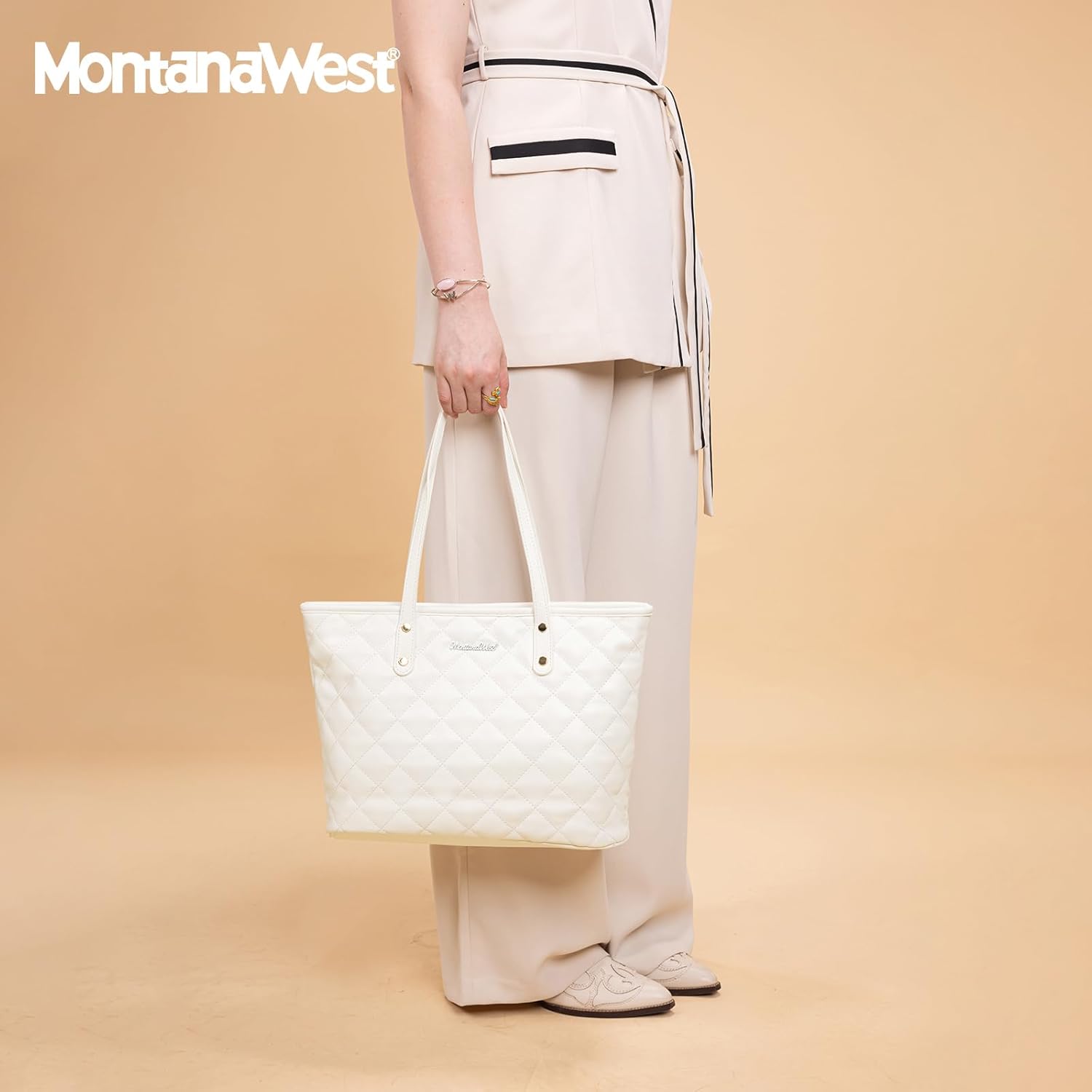 Montana West Quilted Tote Bag for Women Large Shoulder Bag Fashion Handbags with Top Zipper - Image 2