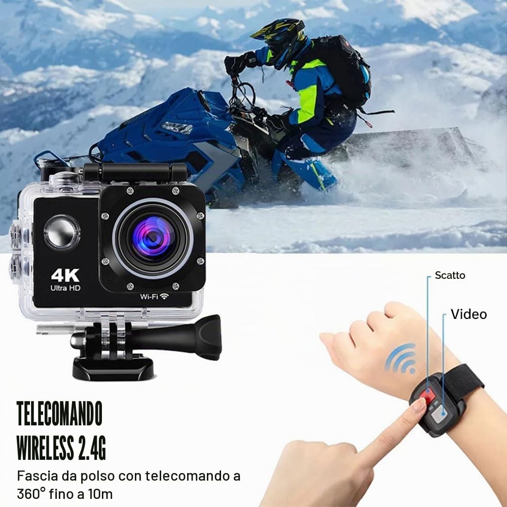 Peppy Action Camera 4K 20MP Ultra HD WiFi Impermeabile Sport Camera, con Grandangolo 140°, Stabilizzazione, Telecomando e Microfono Esterno per Vlogging, Immersioni, Snorkeling e Sport All'aperto