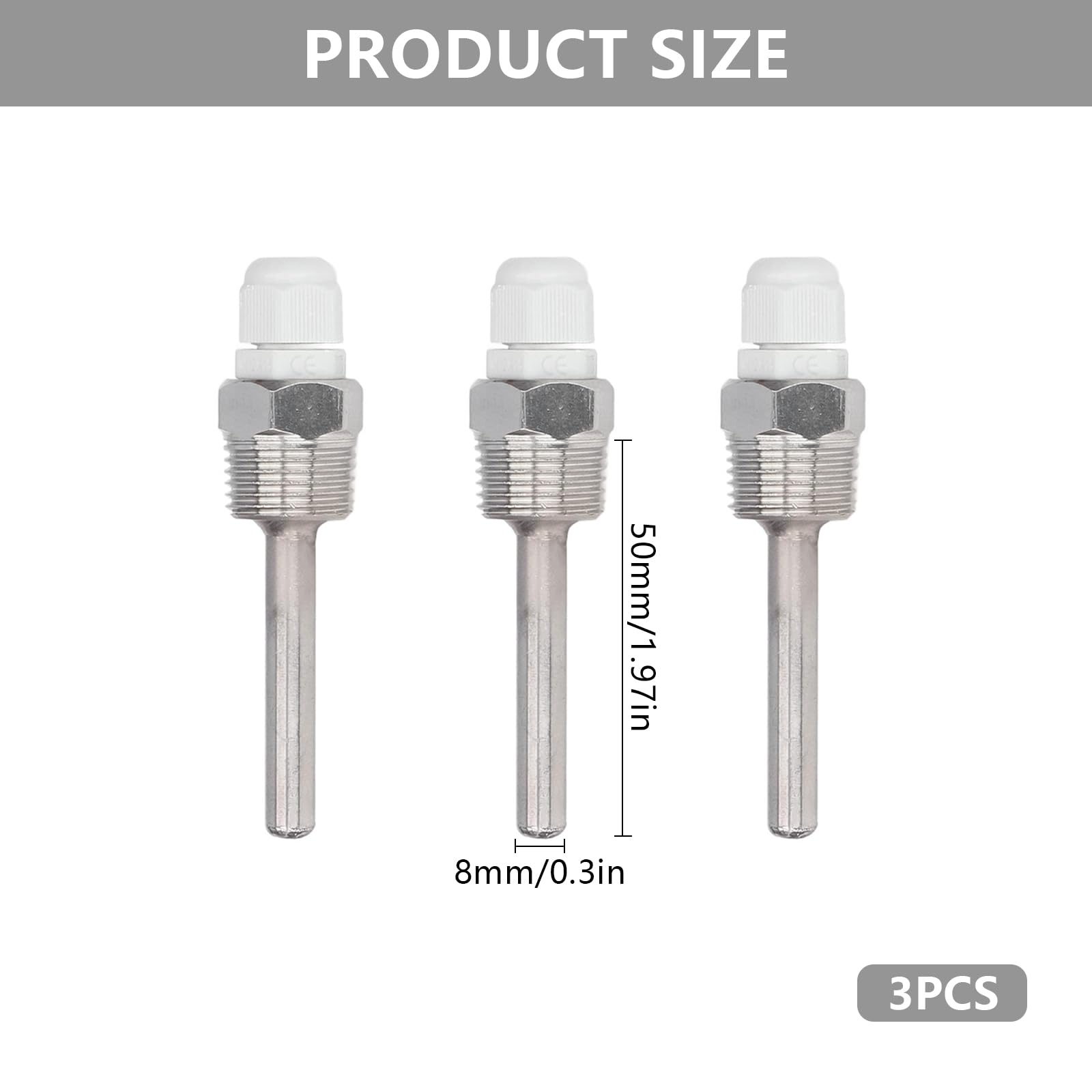 3 Pièces Thermowell, Manchon D'immersion en Acier Inoxydable, Manchons D'immersion 8 x 50mm, Manchons de Plongée G1/2 Filetage, pour Capteurs de Température Étanches