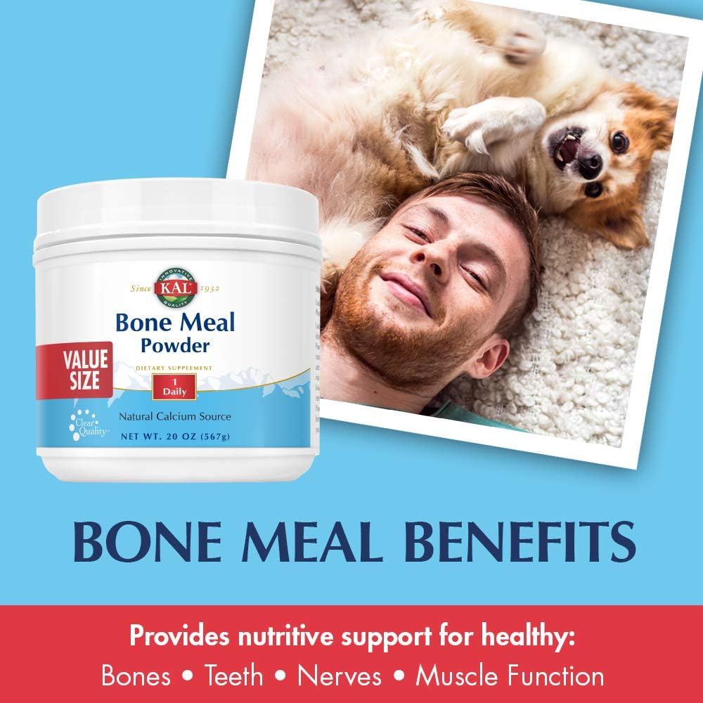 KAL Bone Meal Powder | Sterilized & Edible Supplement Rich in Calcium, Phosphorus, Magnesium | for Bones, Teeth, Nerves, Muscular Function (20oz)
