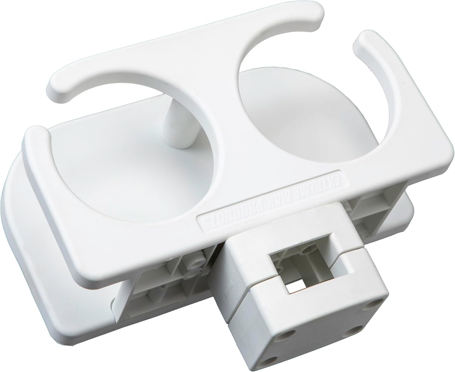 Extreme Max 3005.5692 Adjustable 2-Drink Mug Cup & Can Holder for Horizontal and Vertical Square Pontoon Rails - White