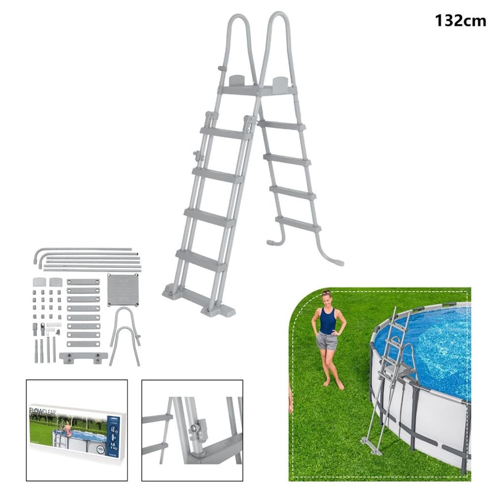 Trade Shop - Scaletta di Sicurezza per Piscine 132cm con Gradini in Plastica Telaio in Metallo 58332 -
