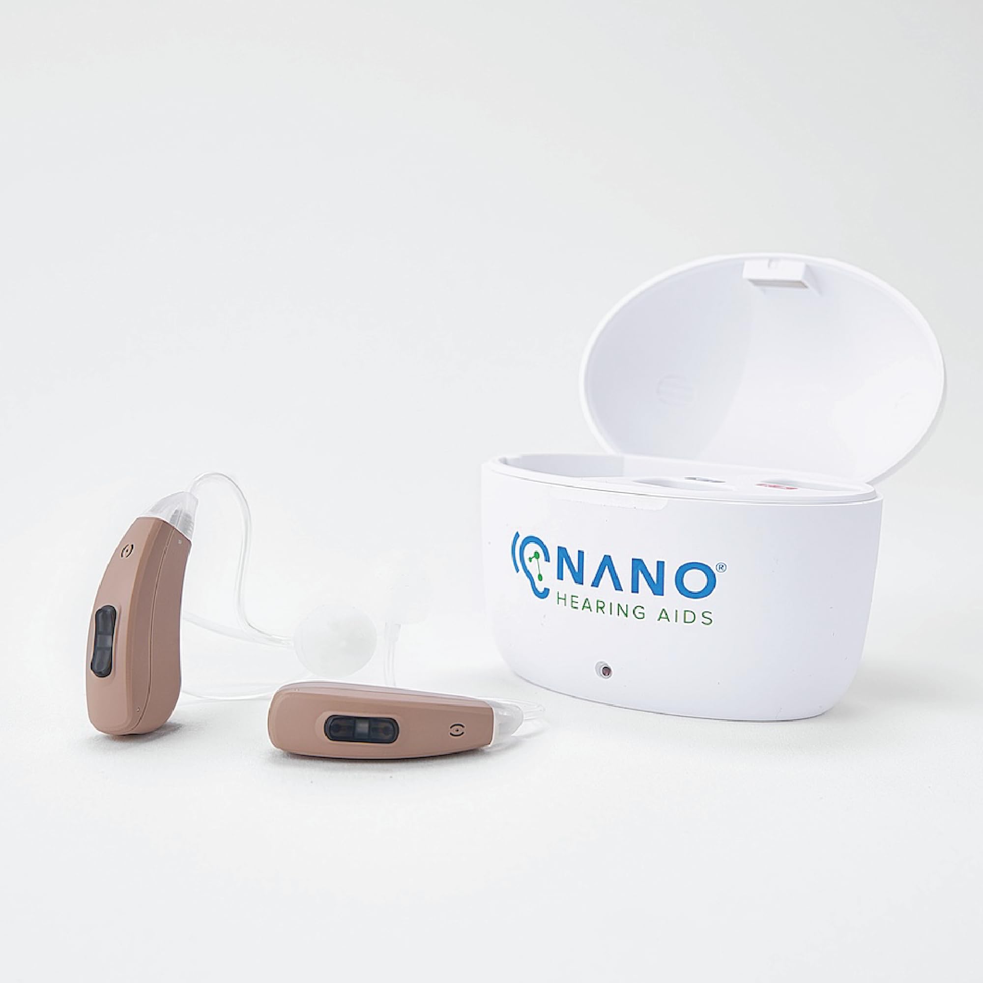 First Ear Plus BTE - Behind the Ear - For Adults & Seniors with Mild to Moderate Hearing Loss - Includes Rechargeable Battery, Portable Charging Case & Cable