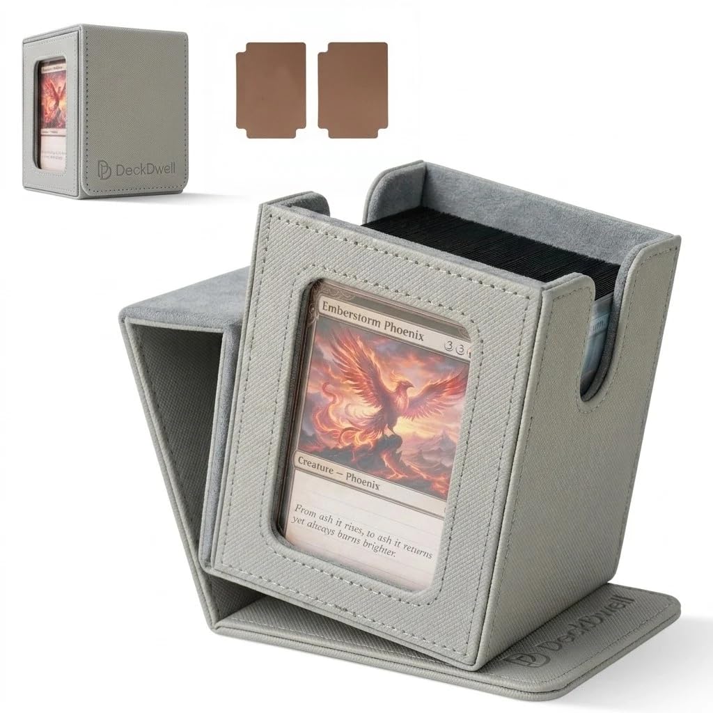 Commander deck box with window Fits 100 Double Sleeved Cards, One‑Piece Design, 4 N52 Magnets, PU Leather & Microfiber Lining,deck box mtg with 2 Dividers