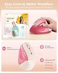 seenda Ergonomic Mouse Wireless, MOU200 Bluetooth Vertical Mouse - 3 Multi-Device Connectivity,1000/1600 /2400 DPI, Ergo Optical Mice for Windows, Mac OS, Computer/PC/Laptop, Hot Pink