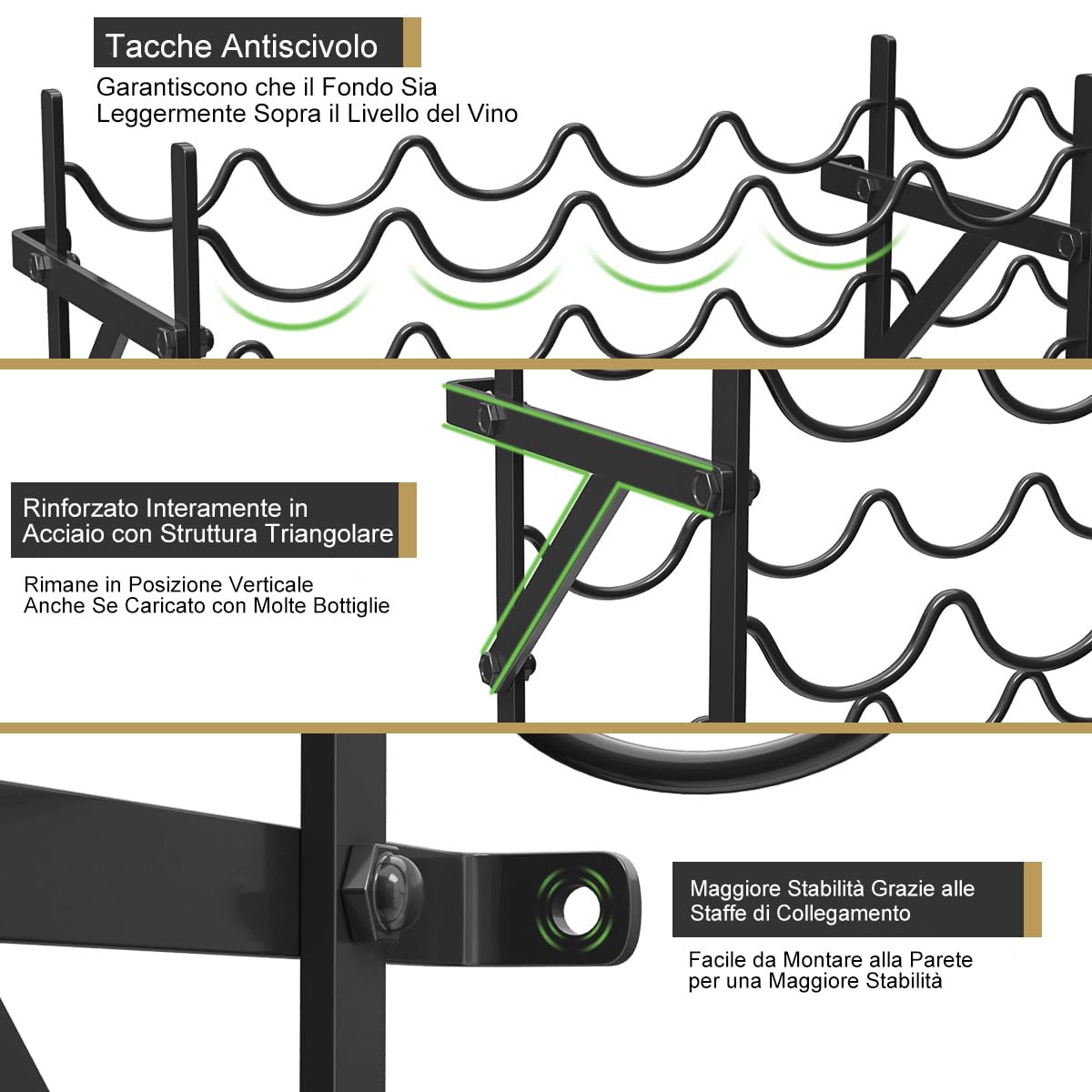COSTWAY Cantina Portabottiglie in Metallo, Scaffale Espositivo per Vino Stabile Senza Oscillazioni, Porta Vino a 10 Ripiani per 100 Bottiglie, per Bar, Cantina e Sala da Pranzo, 98 x 25,5 x 100 cm