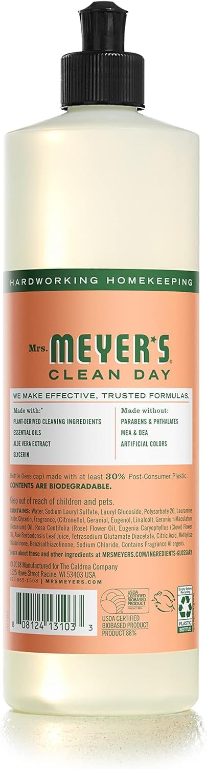 Mrs. MEYER'S Liquid Dish Soap Geranium, 16 OZ, (Pack of 6)