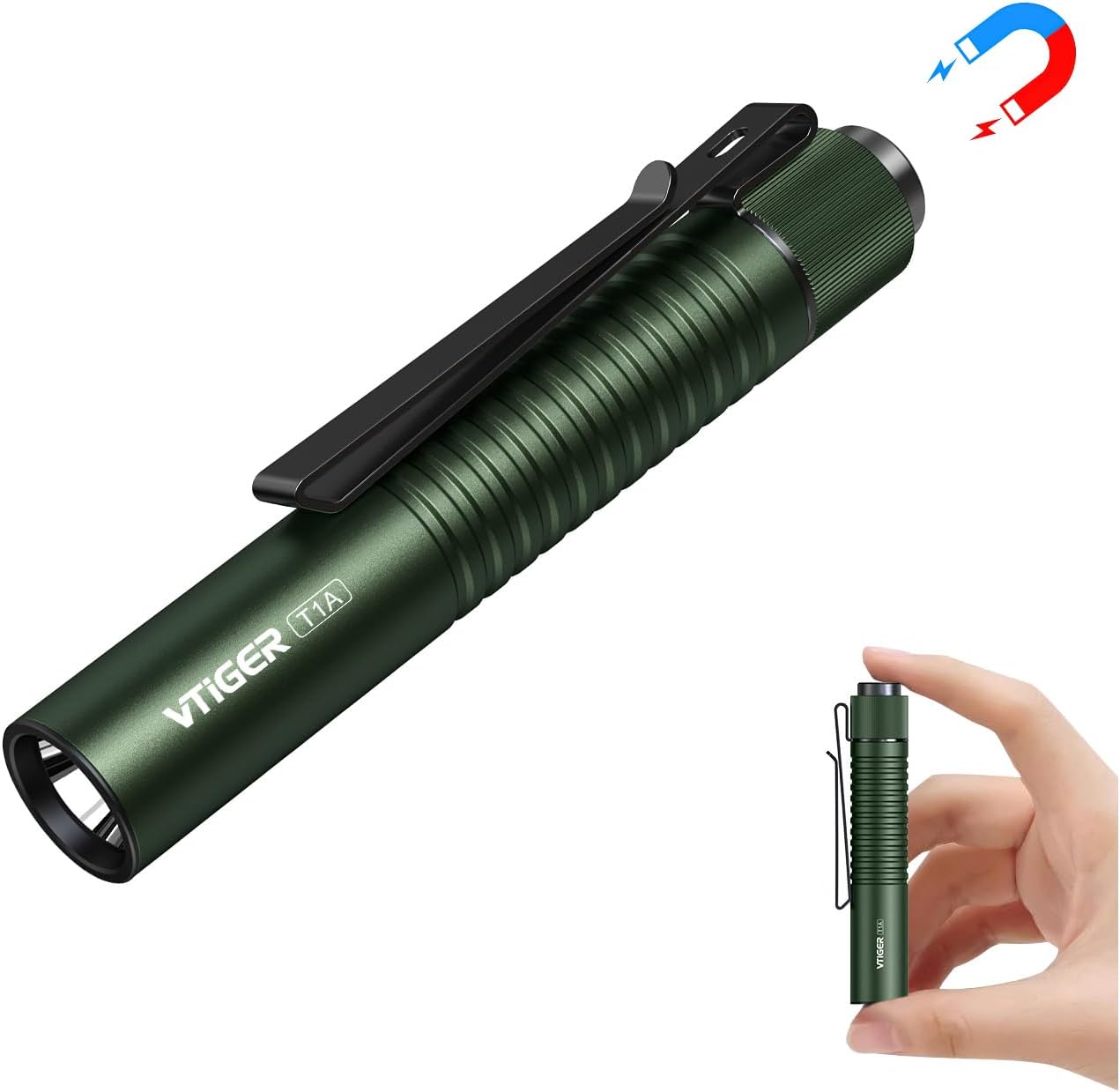 T1A Mini Pocket EDC Flashlight with Clip,1300 Lumen Compact AA Rechargeable LED Little Flashlights, Super Bright Tail Switch Small Flash Light with Magnet for Camping,Hiking,Outdoor,Emergency