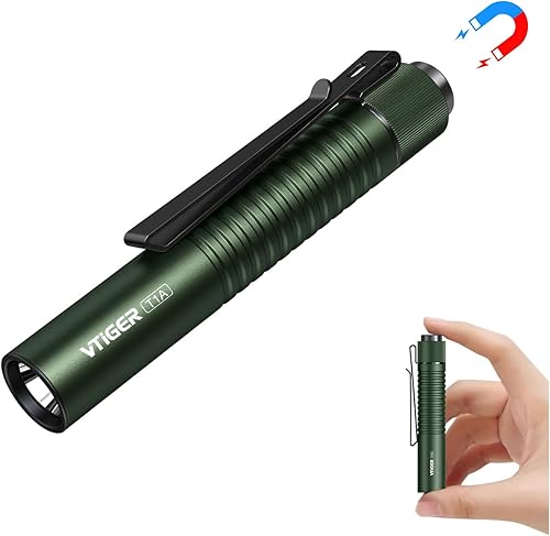 VTIGER T1A Mini linterna EDC de bolsillo con clip, 1300 lúmenes, compactas AA recargables, pequeñas linternas LED, interruptor de cola súper