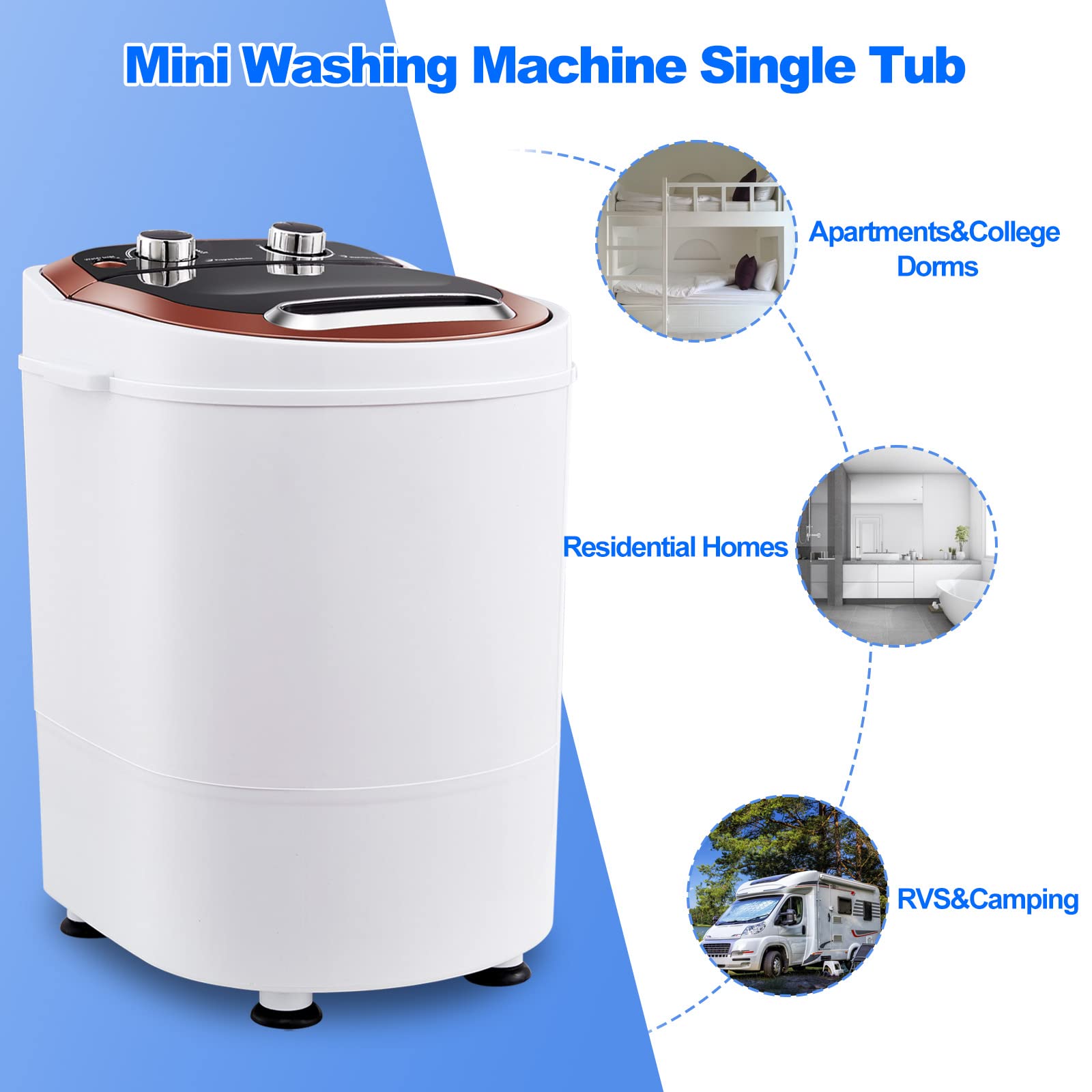 TUKAILAI Mini Machine à Laver Portable avec Essorage, Puissance de 240W 220V, Petite Laveuse Capacité 3KG de Linge et Essorage 1,5 KG, Idéal pour Voyages Caravanes et Camping-cars Appartement