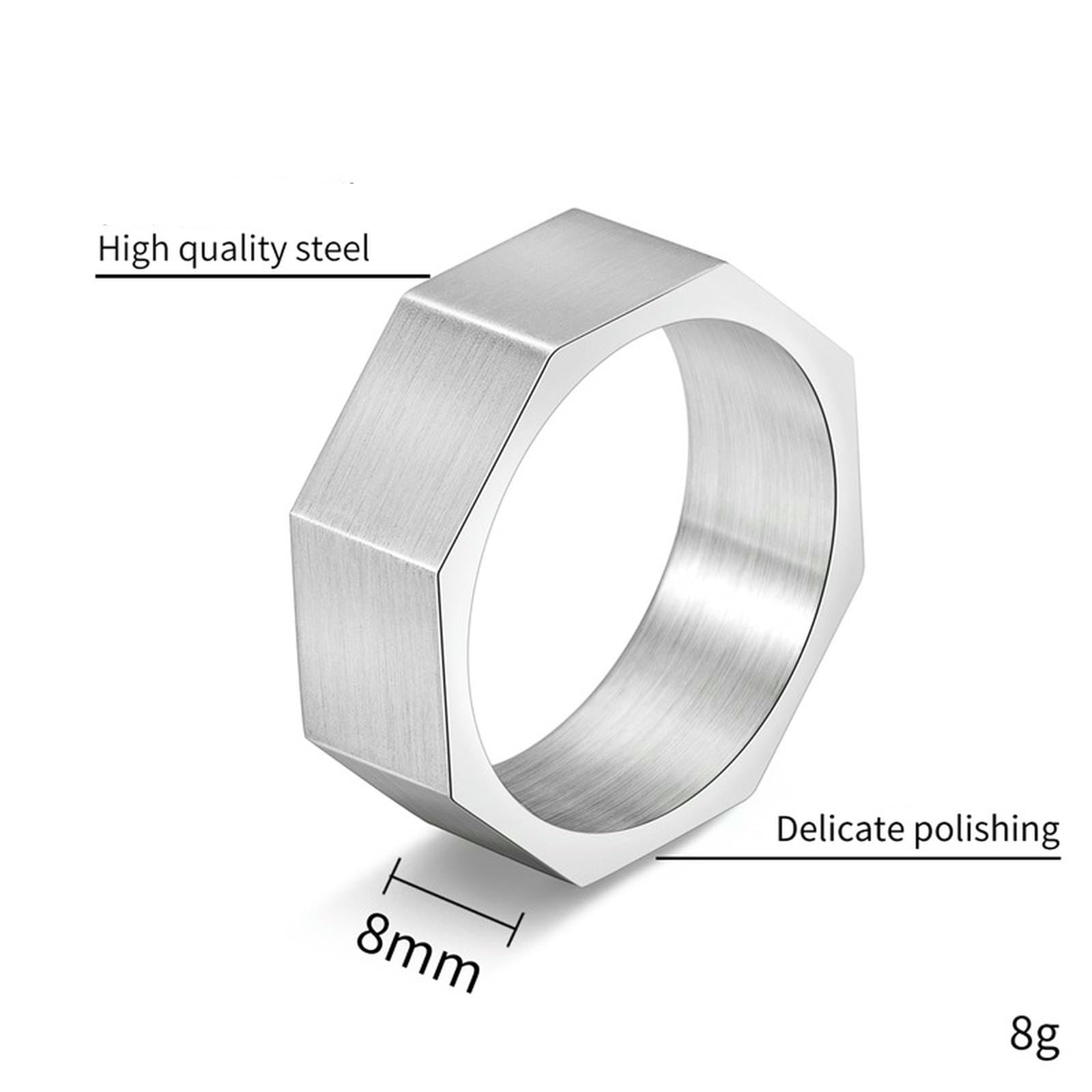 WBDWWTD Achteckiger Ring aus gebürstetem Titanstahl für Männer, urbaner minimalistischer Schmuck, graviertes geometrisches Band, Geschenk für Männer