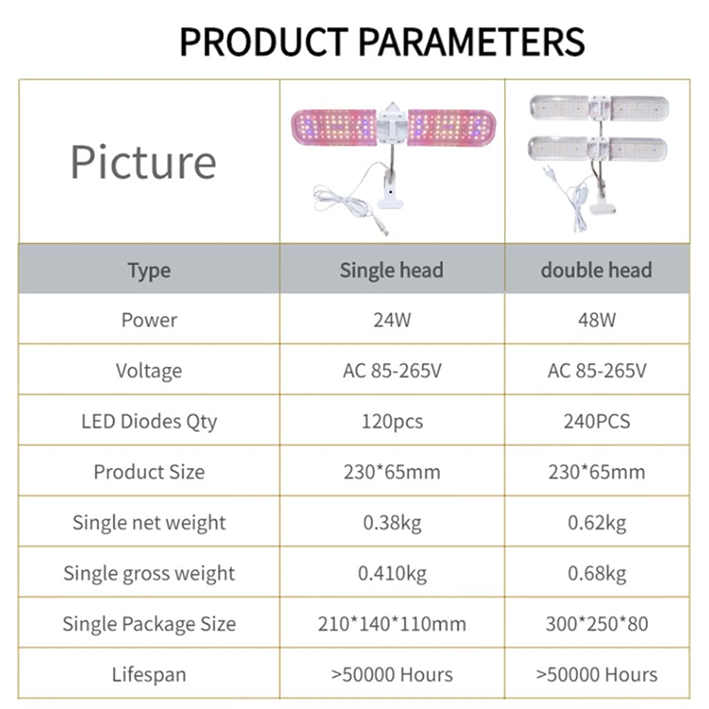 LED Crece la Luz para Plantas de Interior,Luces para Plantas con Clip de Cuello de Cisne Espectro Completo,para Hidroponía,Invernadero,Hortalizas,Zócalo E26 /E27 (Color : Double Head)