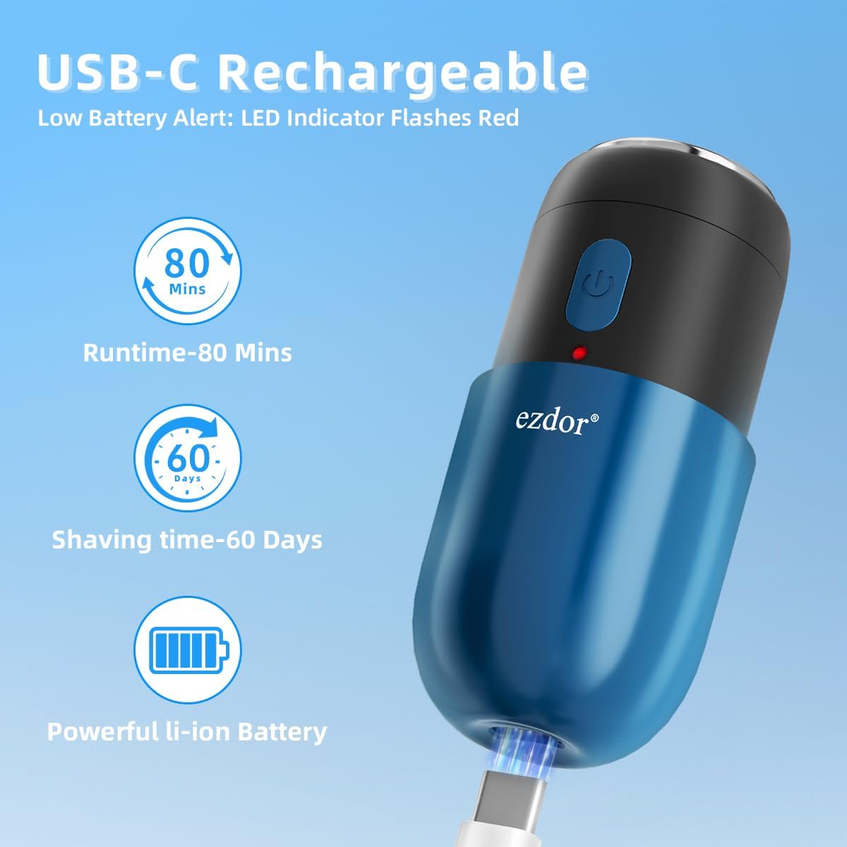 Mini Electric Shaver, Portable Electric Razor for Men Women, USB-C Rechargeable Mini Shavers, Waterproof Portable Razors, Powerful Men's Shaver, Cordless for Travel Home Business Trip - Image 3
