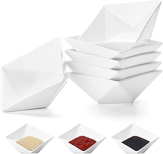 Yesland Lot de 6 bols à sauce carrés en céramique – 113,4 g Blanc Plats/bols à sauce pour sauce tomate, ketchup, soja, barbecue et autres dîners en cuisine