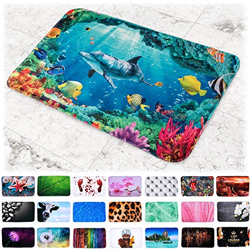 Sanilo Badteppich I viele schöne Badematten zur Auswahl I Badvorleger sehr weich und rutschfest I waschbar und schnelltrocknend (Delphin Korallen, 50 x 80 cm)