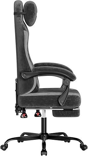 Vista 9 de SUKIDA Silla ergonómica de videojuegos de tela, sillas ergonómicas de respaldo alto para juegos de computadora con gran masaje ajustable, soporte