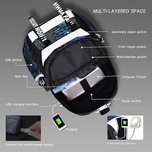 Miniatura 6 de EymAnn BlackTravel backpackAnime Luminous Backpack, Azul, Mochila escolar que brilla en la oscuridad