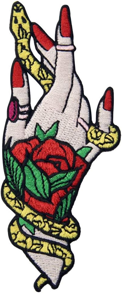 Floral Snake and Witchy Hand Patch Embroidered Badge Iron On Sew On Emblem